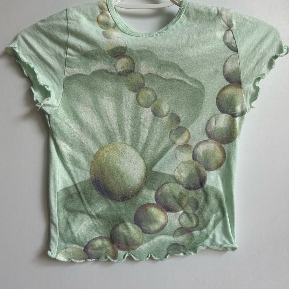 Urban Outfitters Teal Pearl Graphic Crop Top